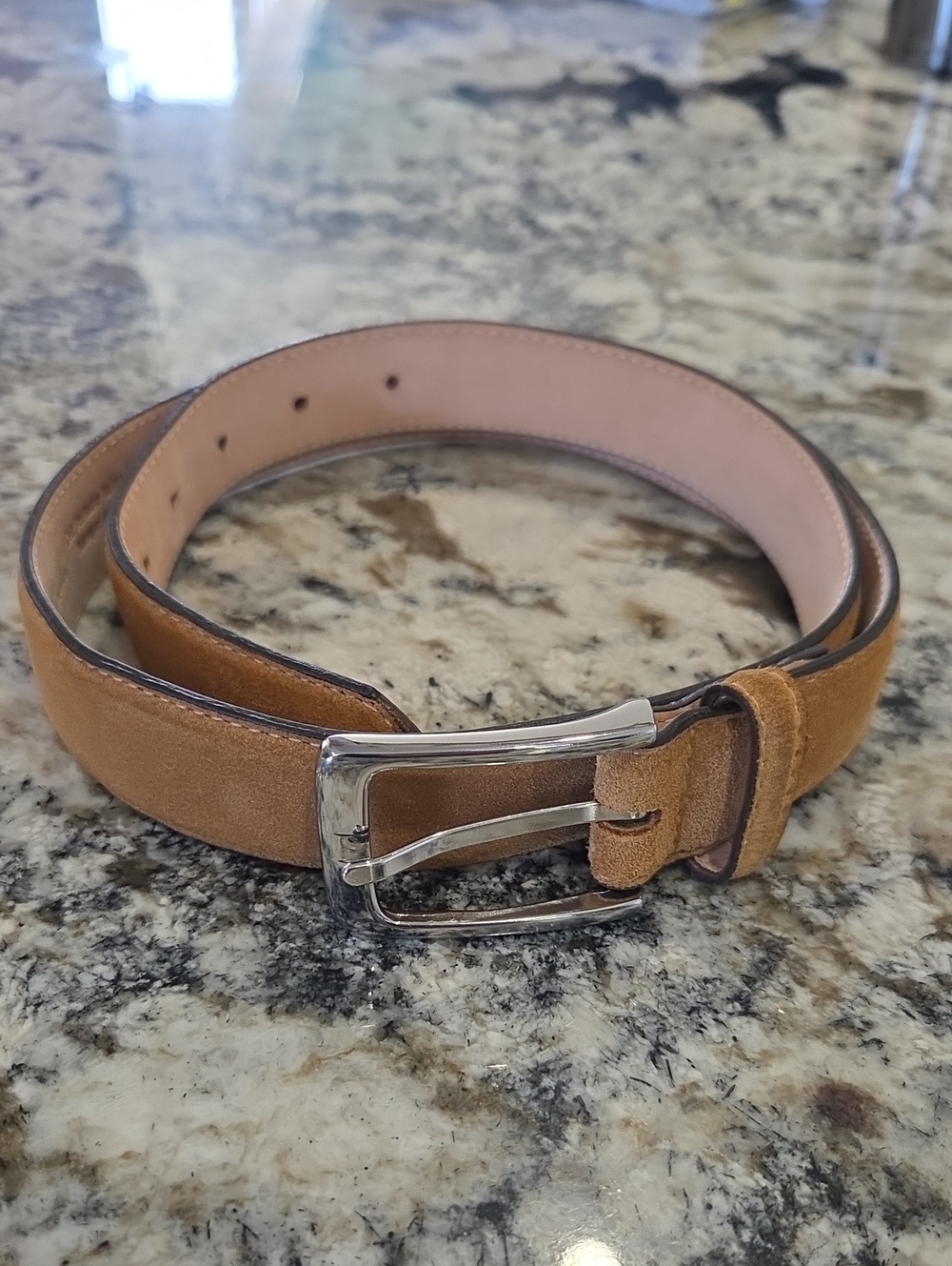 Simons Suede Belt in Tan with Silver Buckle